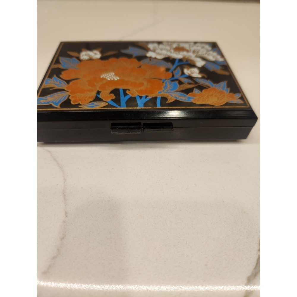 Vintage Hard Plastic Brown Travel Tissue Box Mirrored Multi Floral Oriental - Picture 4 of 11